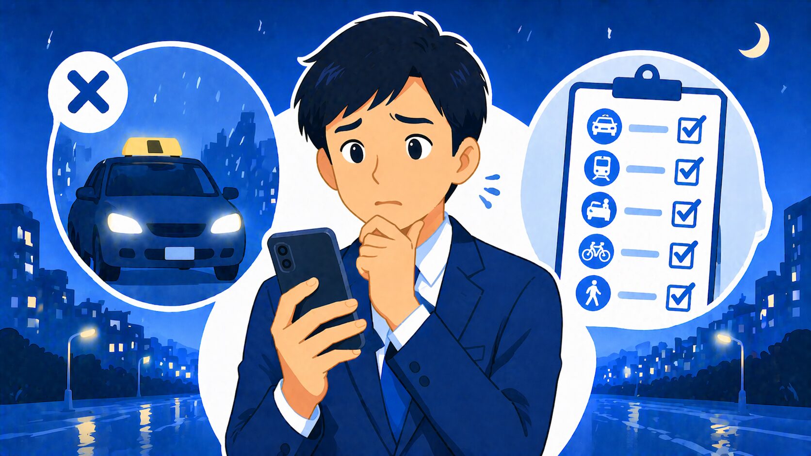 タクシーが来ないときの対処法｜深夜・雨・混雑でも今すぐ帰れる5つの方法