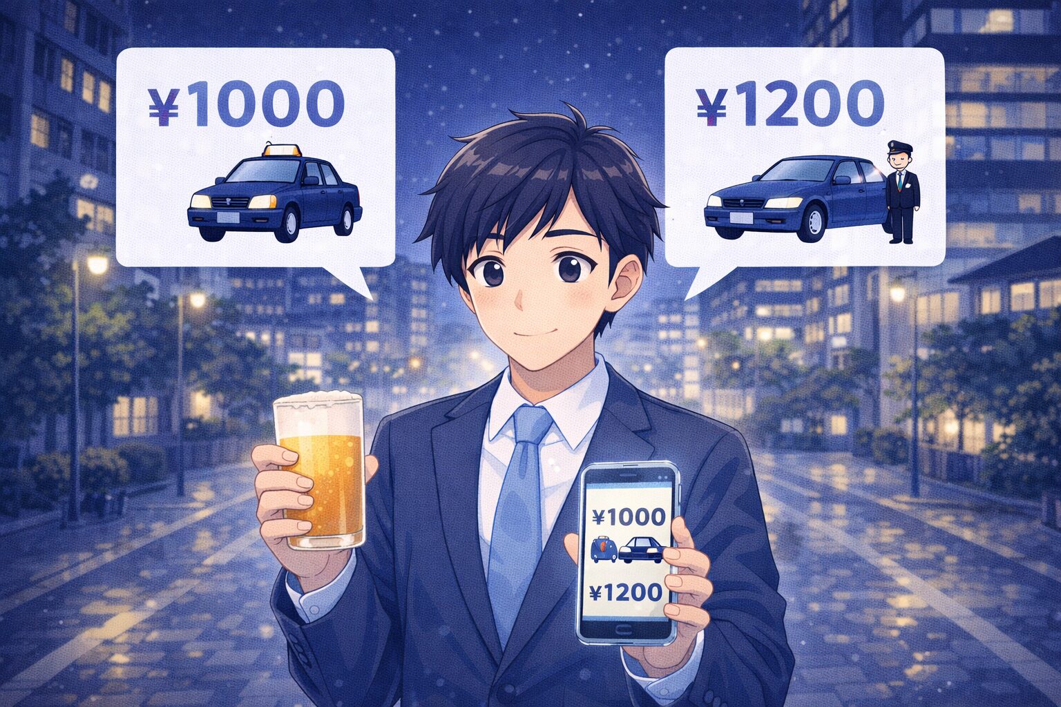 都会の夜に飲酒後コスパよく帰る方法｜タクシーと運転代行の最適な選び方