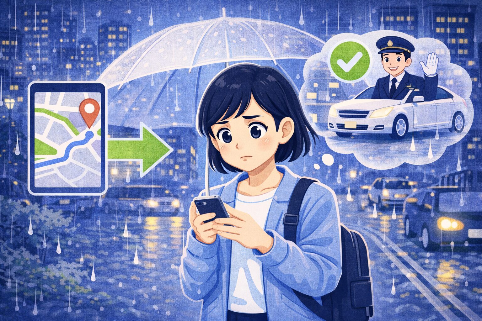 都会の夜に雨でもすぐ帰るための動き方｜待たずに決める最短ルート