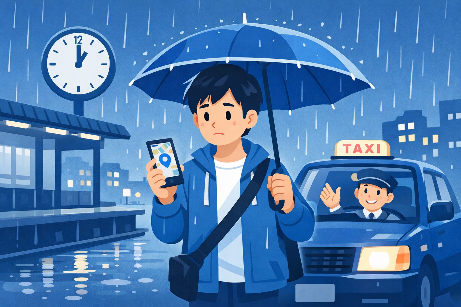 終電後に雨が降る中で安全に帰る方法