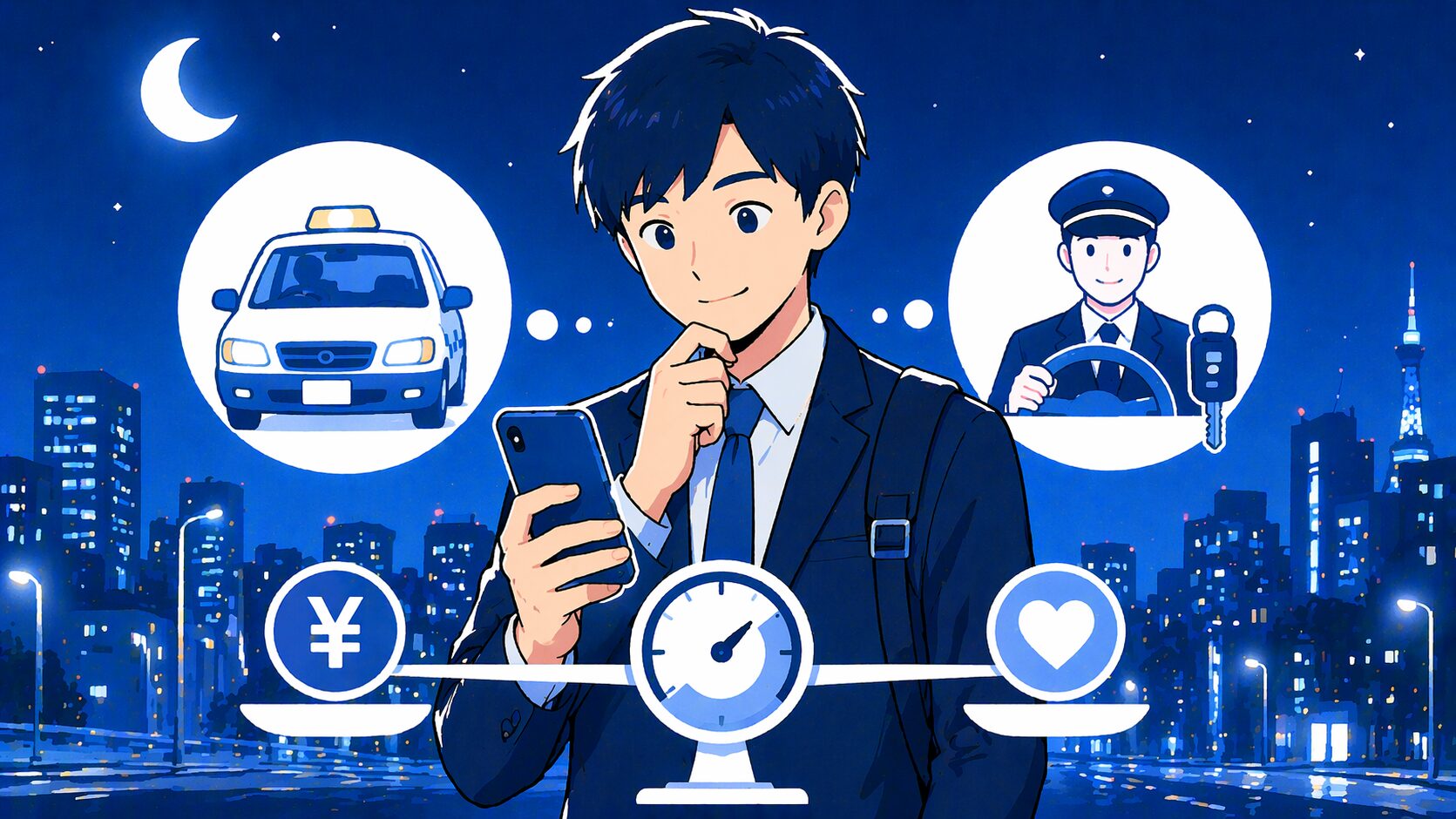 都会の深夜、1分でも早く帰宅する「最速移動」の方程式｜タクシーと代行を賢く使い分ける判断術