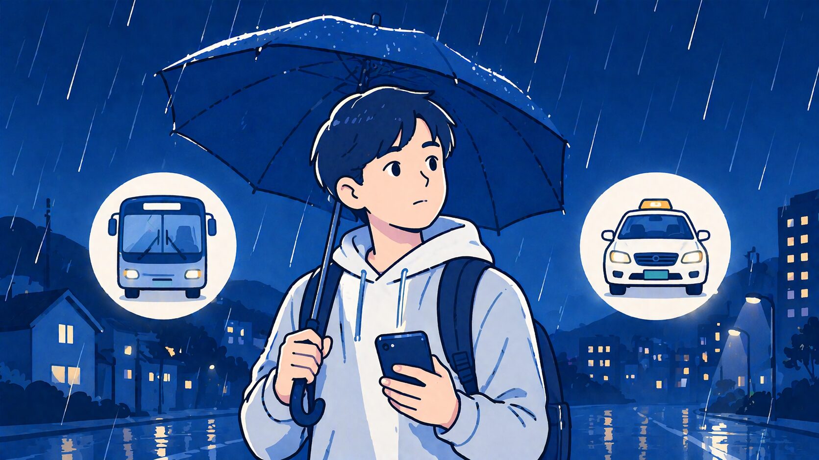 地方の深夜に雨が降るときの帰り方の選び方｜学生でも迷わず判断できる基準