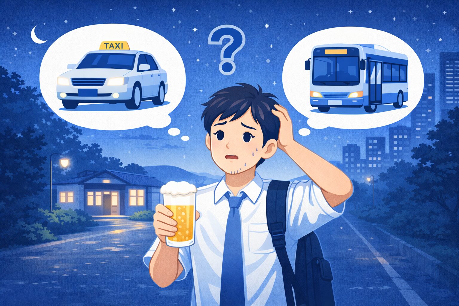 地方の夜に飲酒後どの手段を選ぶべきか